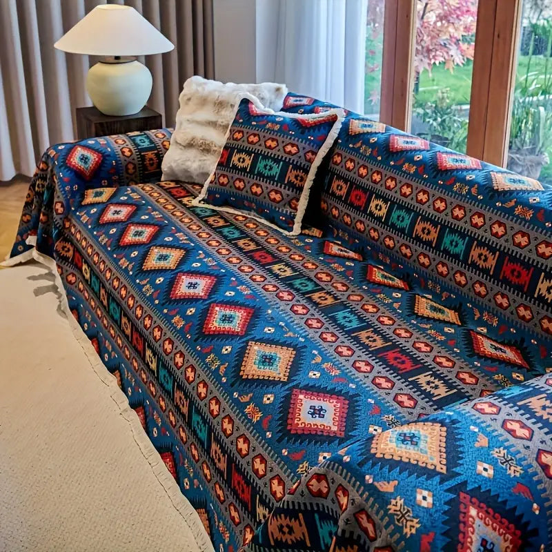 Retro Geometric Pattern Sofa Cover