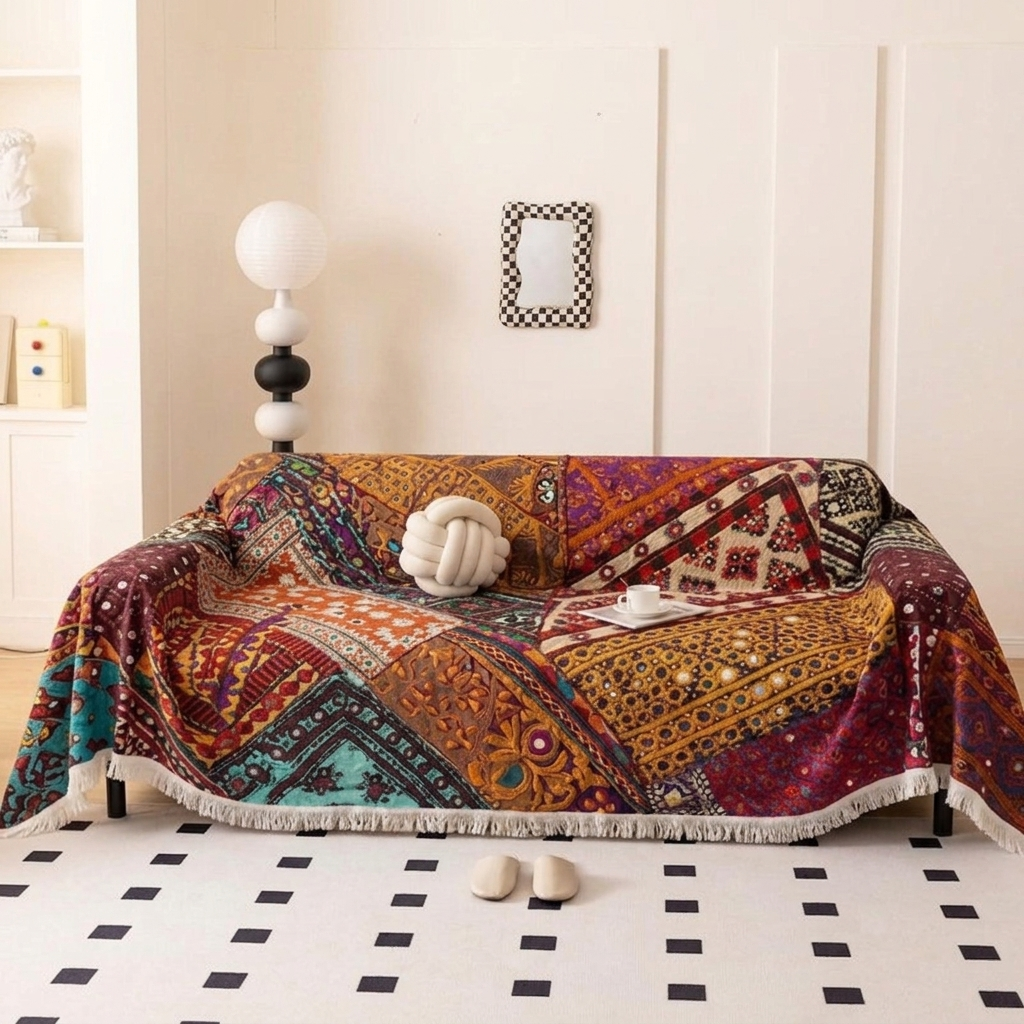 Ajrak Printed Patch work sofa cover | B36