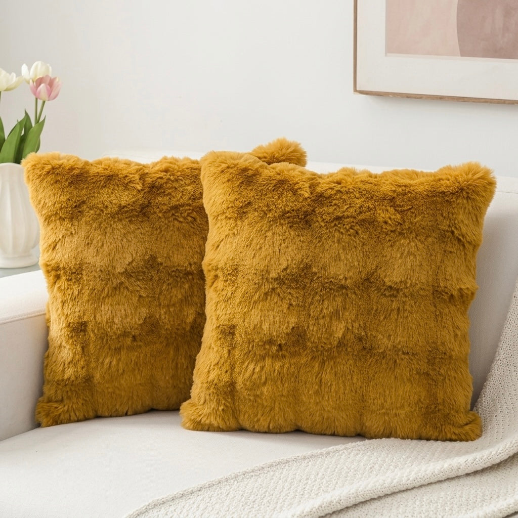 Lavish Wavy Ribbed Throw Pillows - Mustard