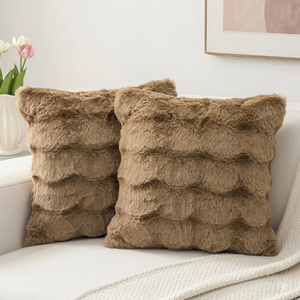 Lavish Wavy Ribbed Throw Pillows - Brown