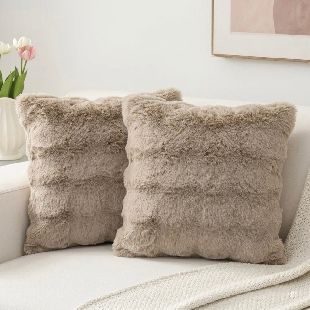 Lavish Wavy Ribbed Throw Pillows - Camel