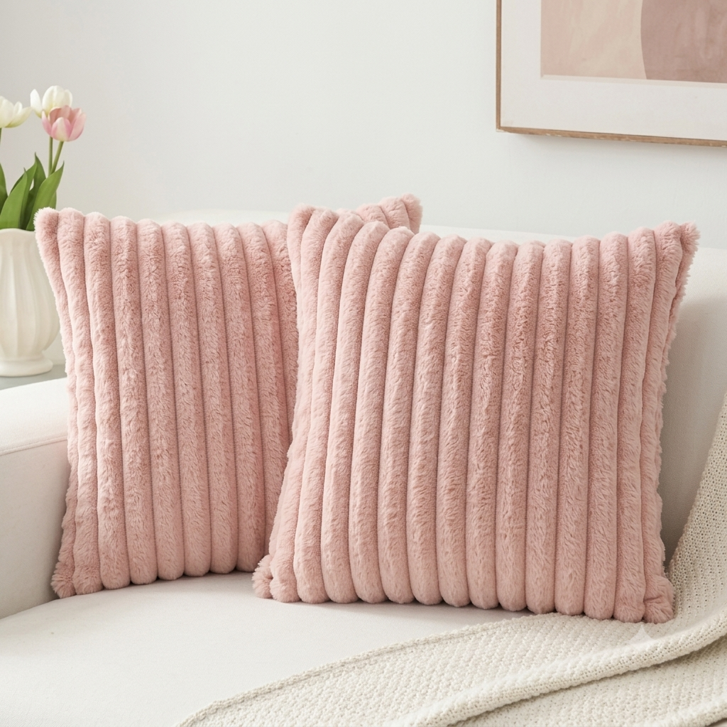 Soft Faux Fur Throw Pillow Cover - Pink