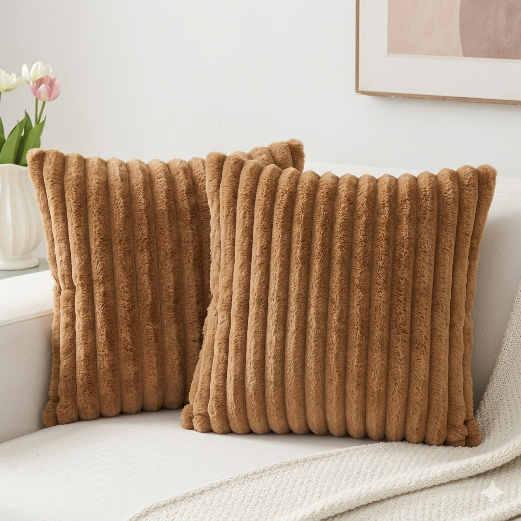 Soft Faux Fur Throw Pillow Cover - Brown