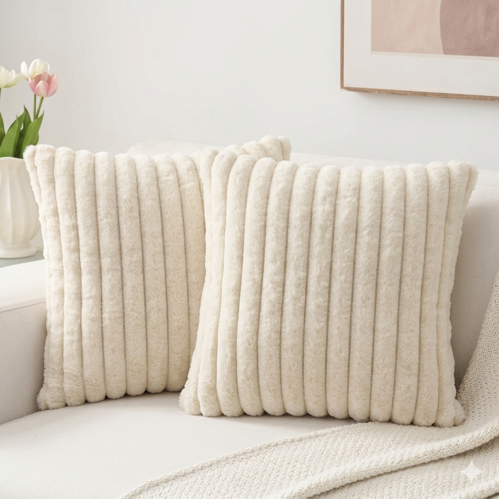 Soft Faux Fur Throw Pillow Cover - Off White
