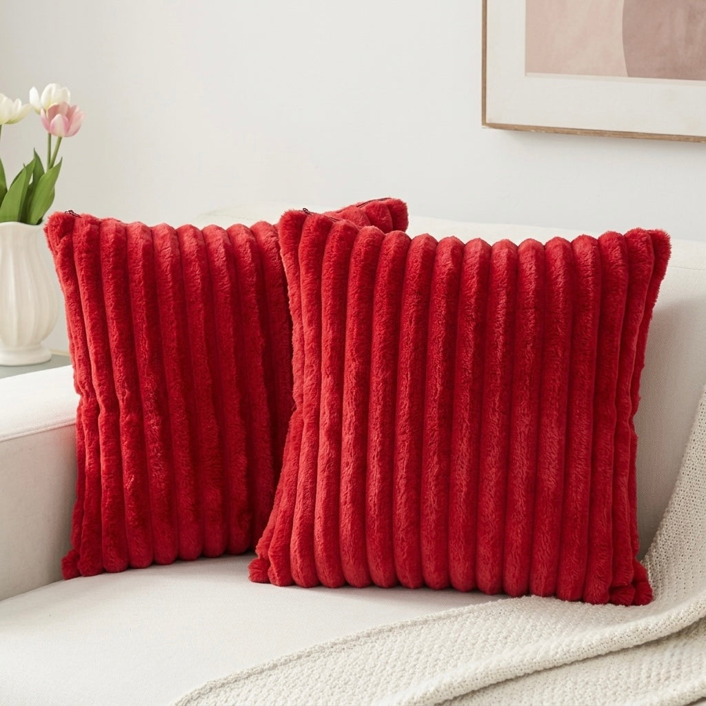 Soft Faux Fur Throw Pillow Cover - Red