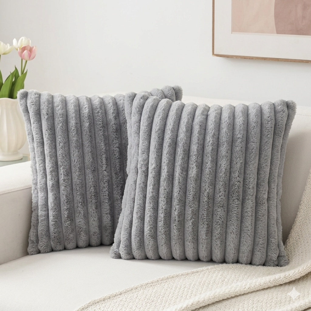 Soft Faux Fur Throw Pillow Cover - Gray