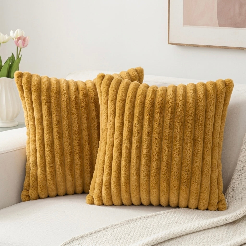 Soft Faux Fur Throw Pillow Cover - Camel