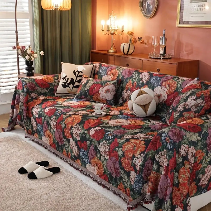Floral Red Flower Sofa Cover