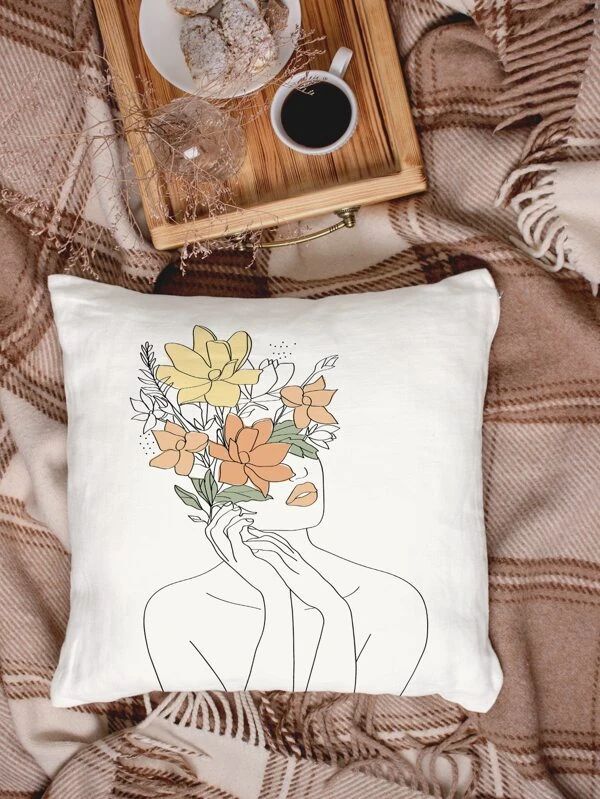 FLOWER FIGURE GRAPHIC FILLED CUSHION