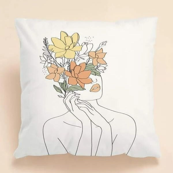 FLOWER FIGURE GRAPHIC FILLED CUSHION