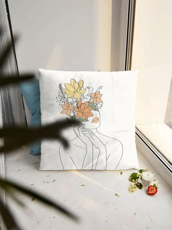 FLOWER FIGURE GRAPHIC FILLED CUSHION