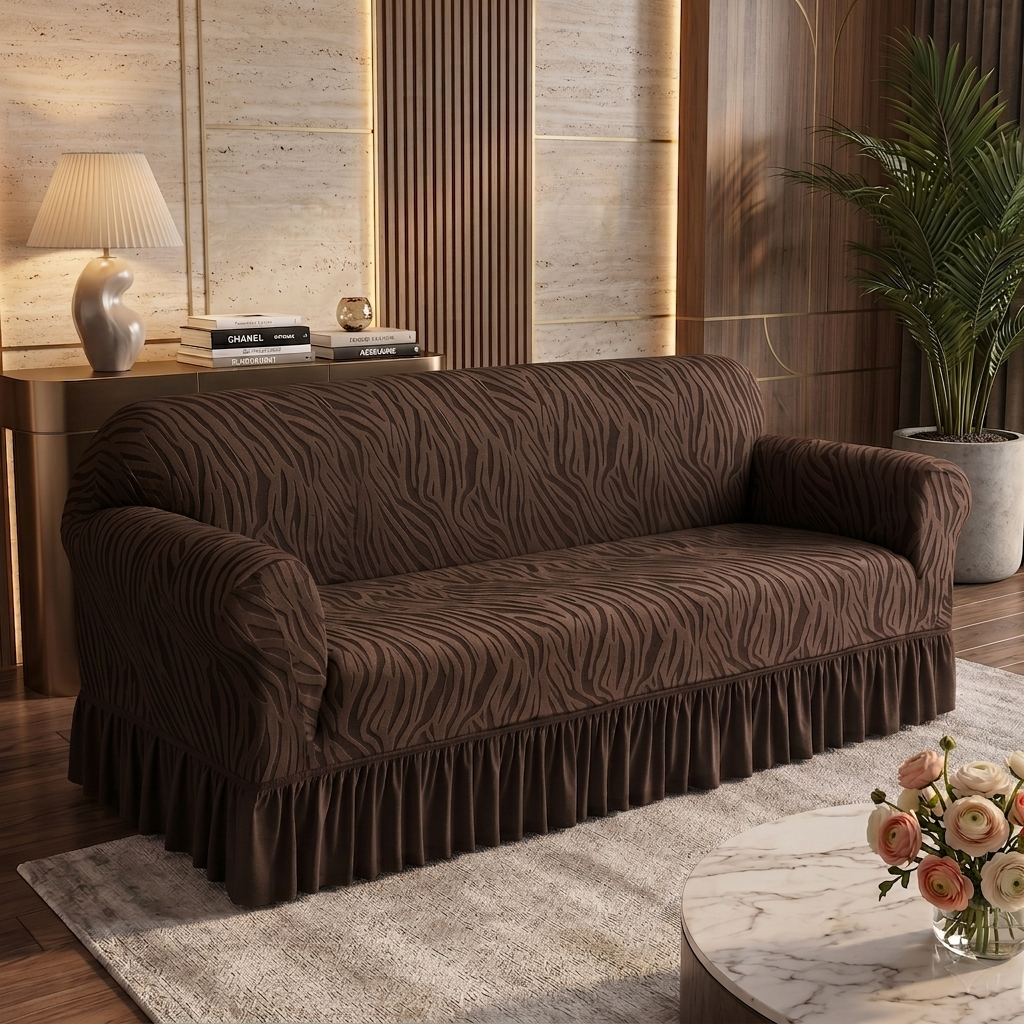 Zebra Velvet Dark Brown Sofa Cover