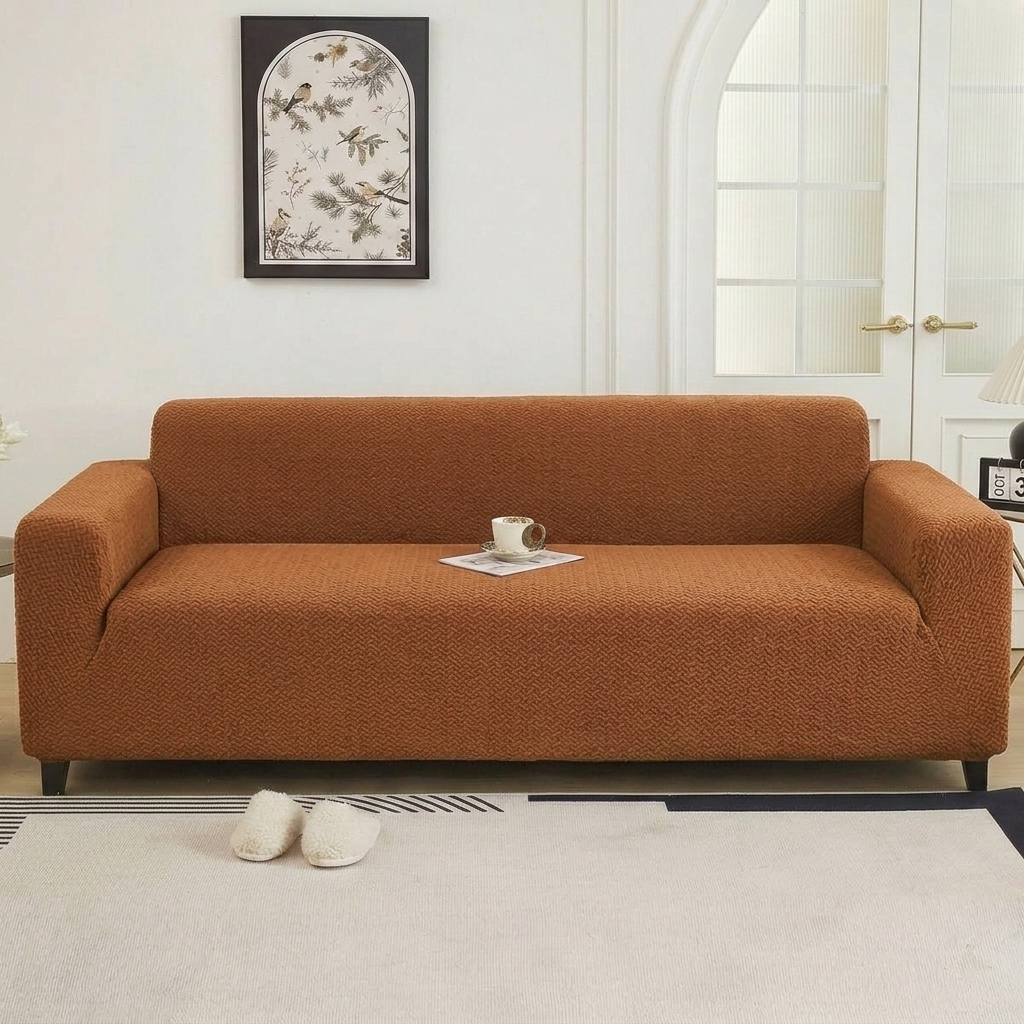 Stripe Jacquard Camel Brown Sofa Cover