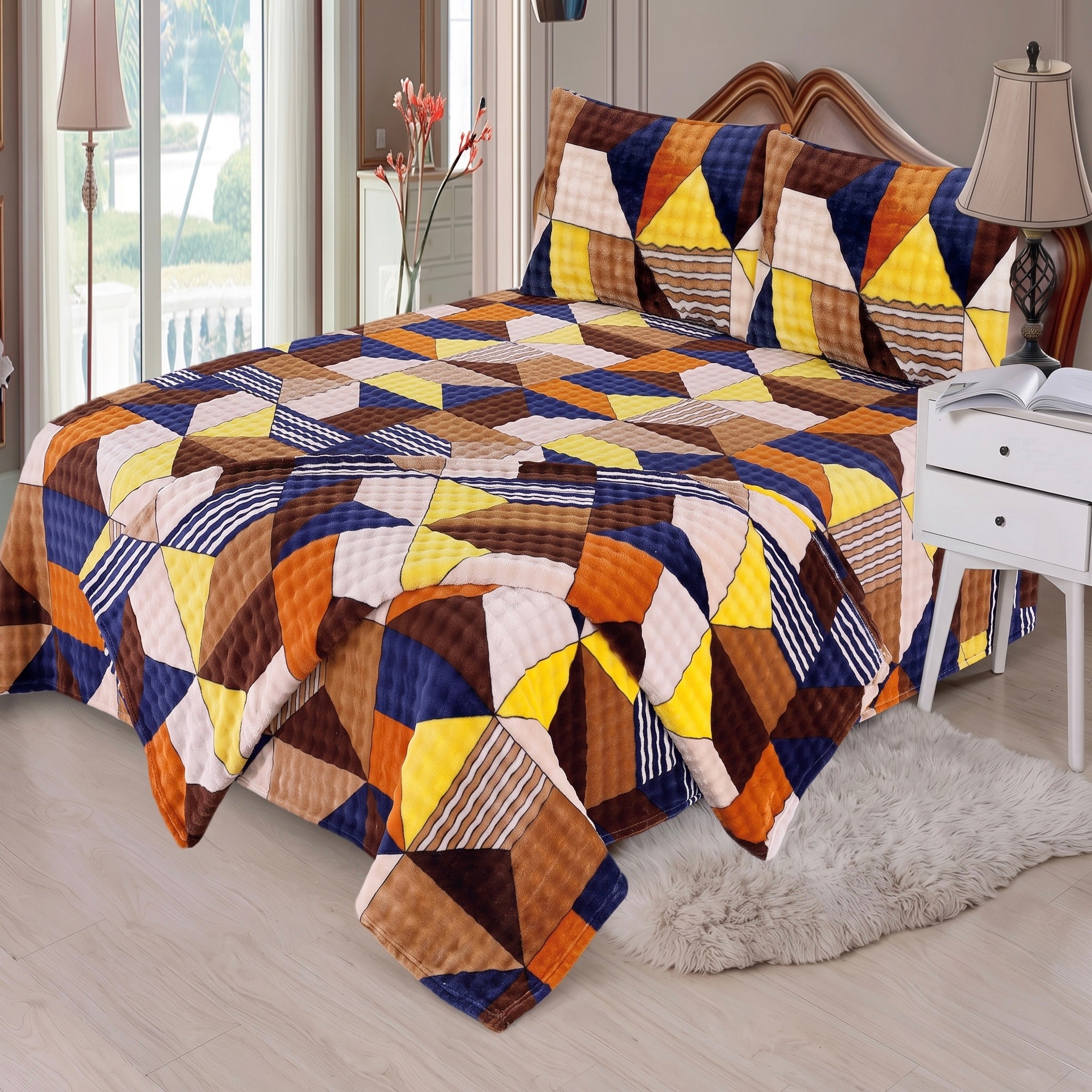 Exquisite Boxy Bubble Triangle Motif 4-Piece Bedding Set