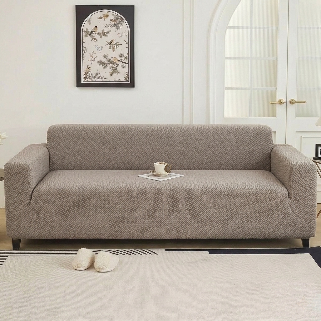 Stripe Jacquard  Beige Sofa Cover
