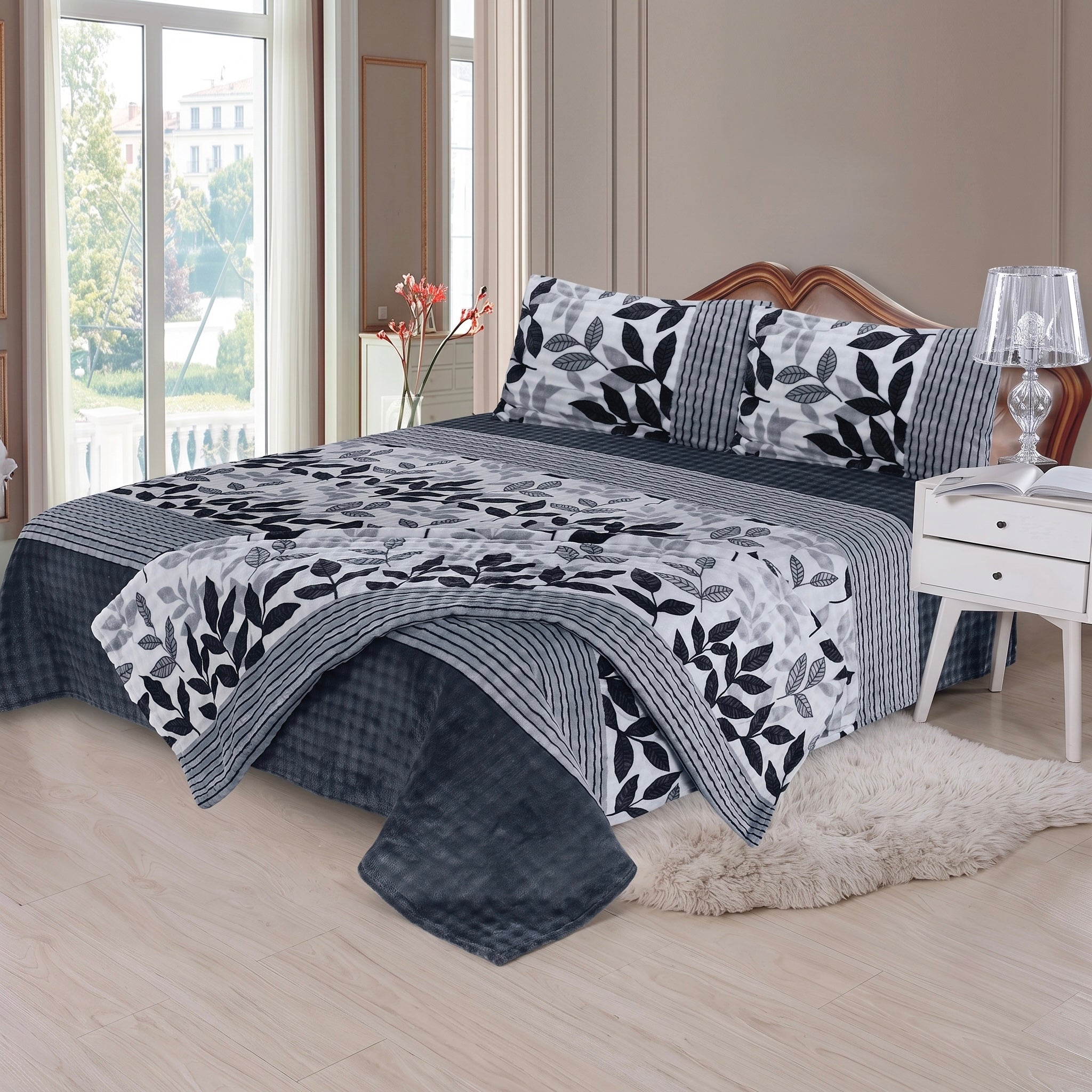 Elegant Boxy Bubble Leaf Pattern 4-Piece Bedding Ensemble