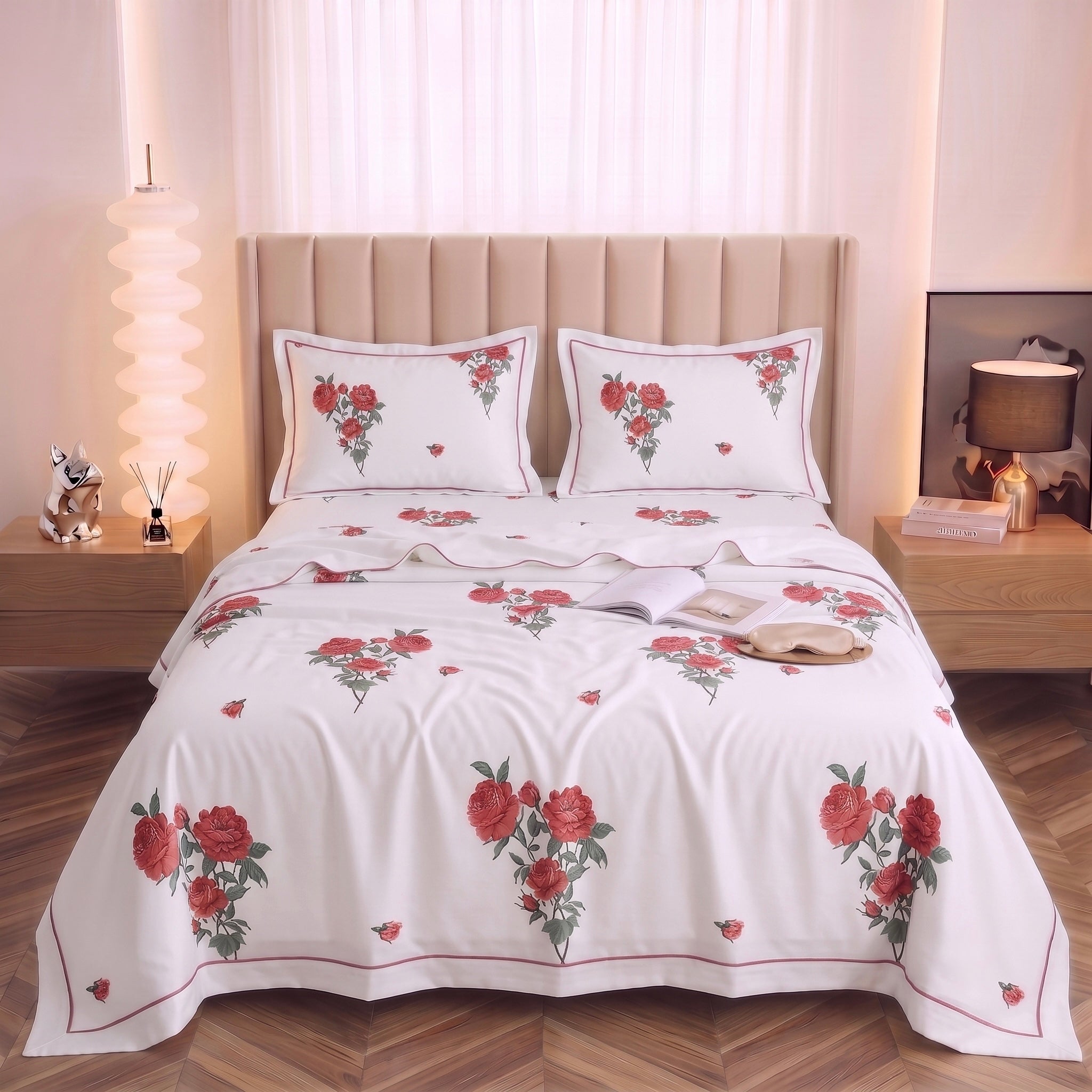 Classic Red Rose Botanical 3-Piece Bed Set
