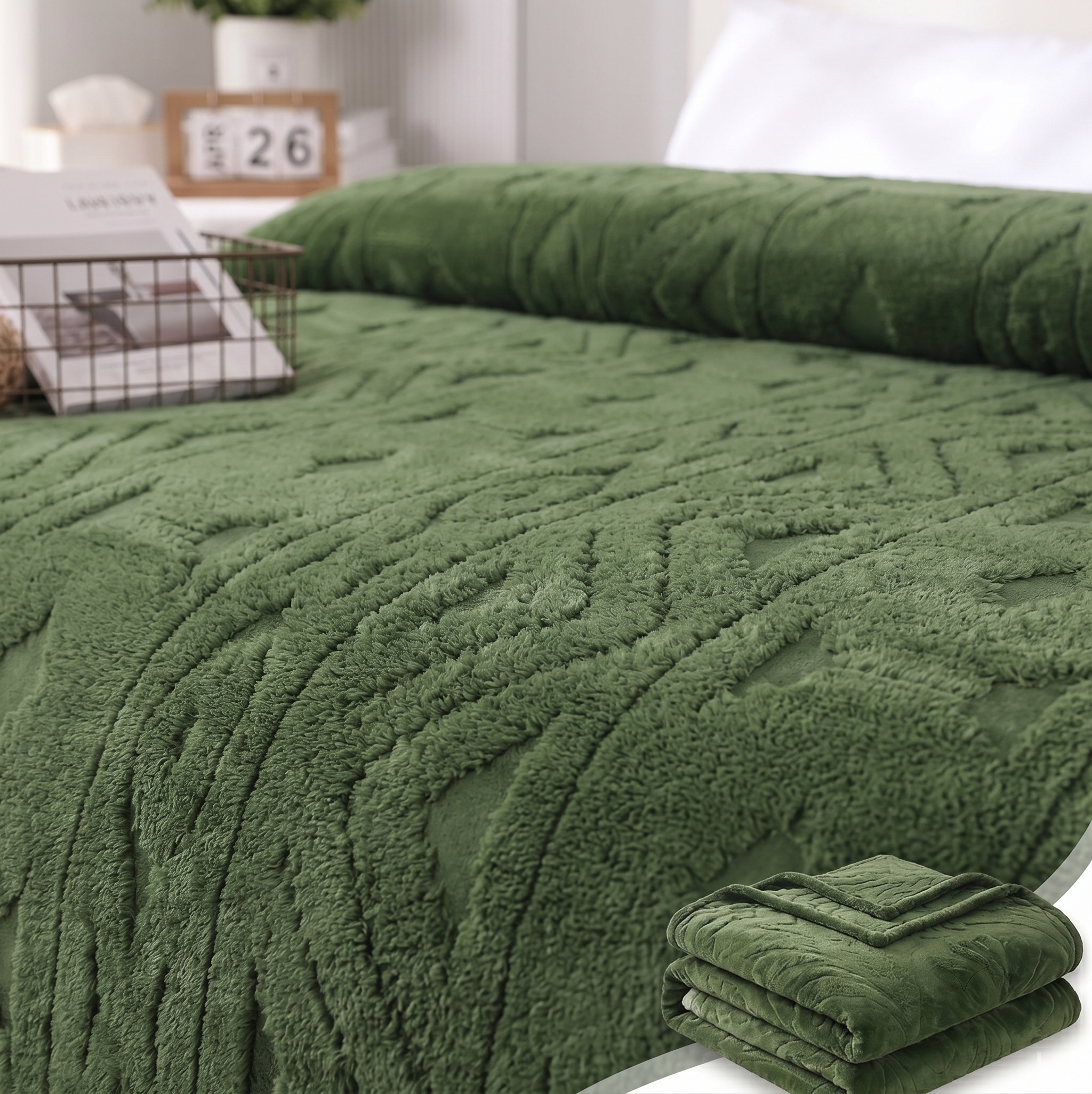 Deluxe Embossed Plush Blanket – Deep Emerald Green