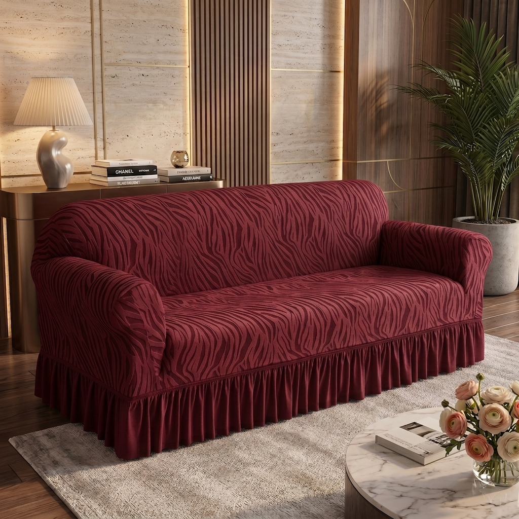 Zebra Velvet Maroon Sofa Cover