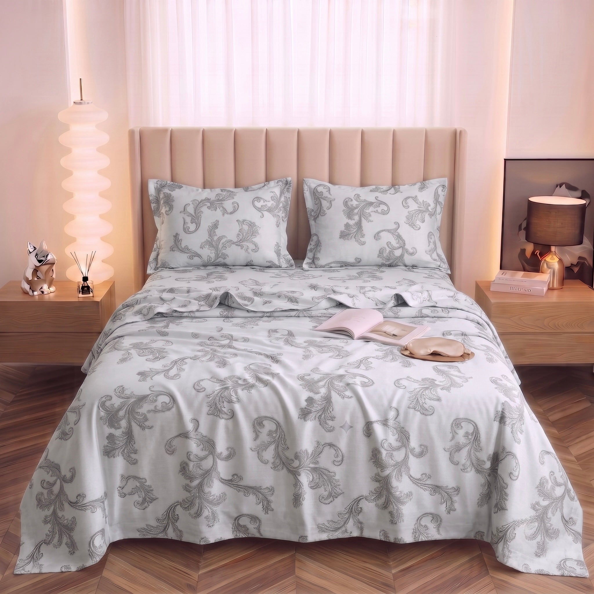 Exquisite Silver Damask 3-Piece Bedding Set