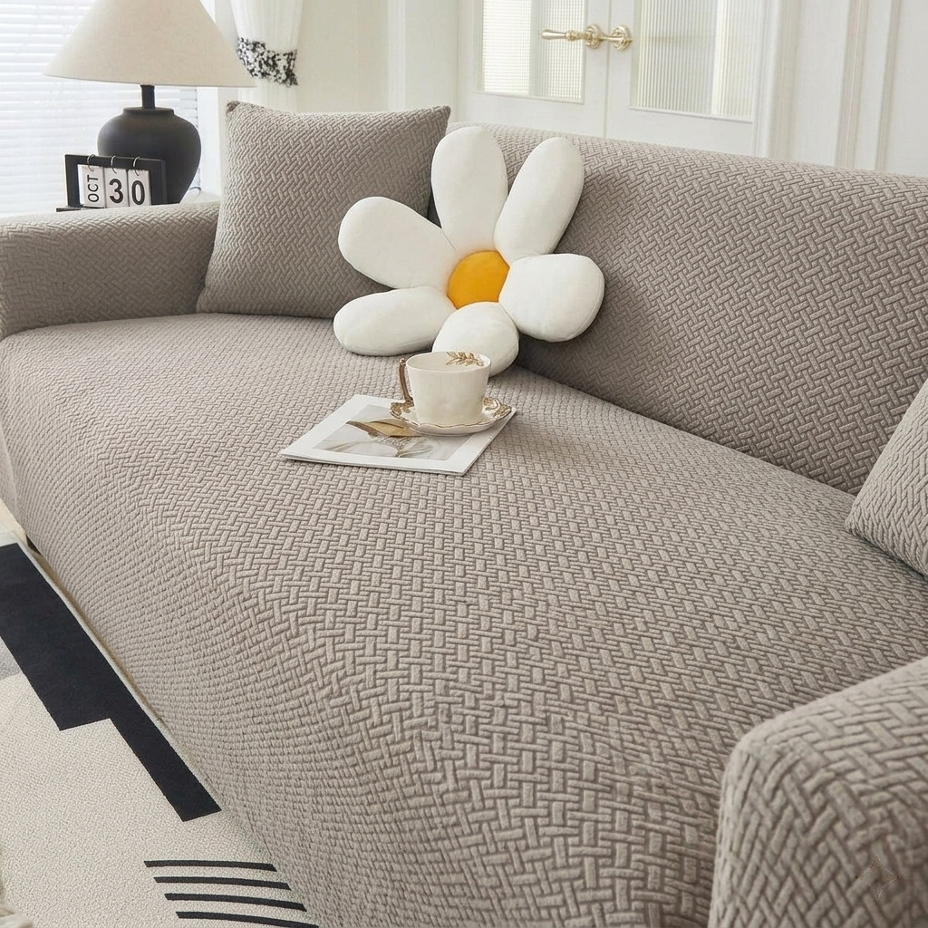 Stripe Jacquard  Beige Sofa Cover
