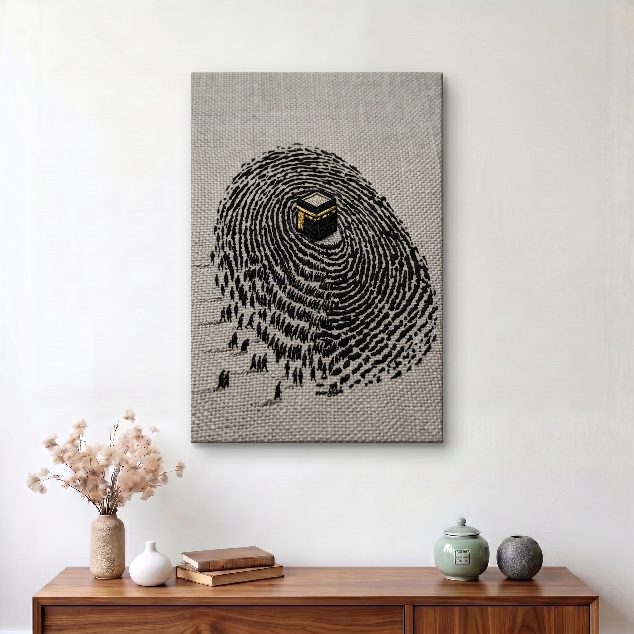 Kaaba Tawaf Fingerprint Design | Premium Jacquard Woven Wall Art