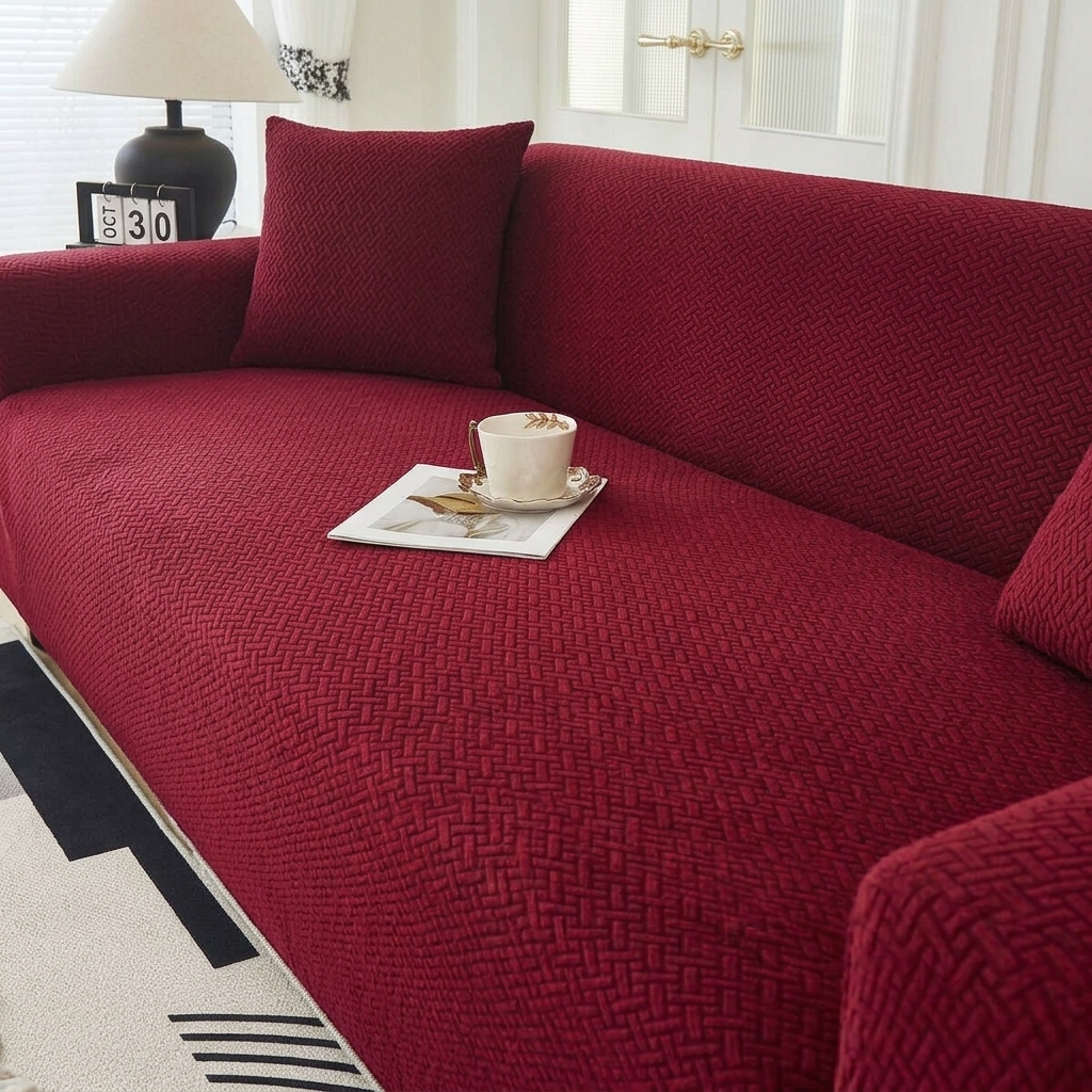 Stripe Jacquard Maroon Sofa Cover