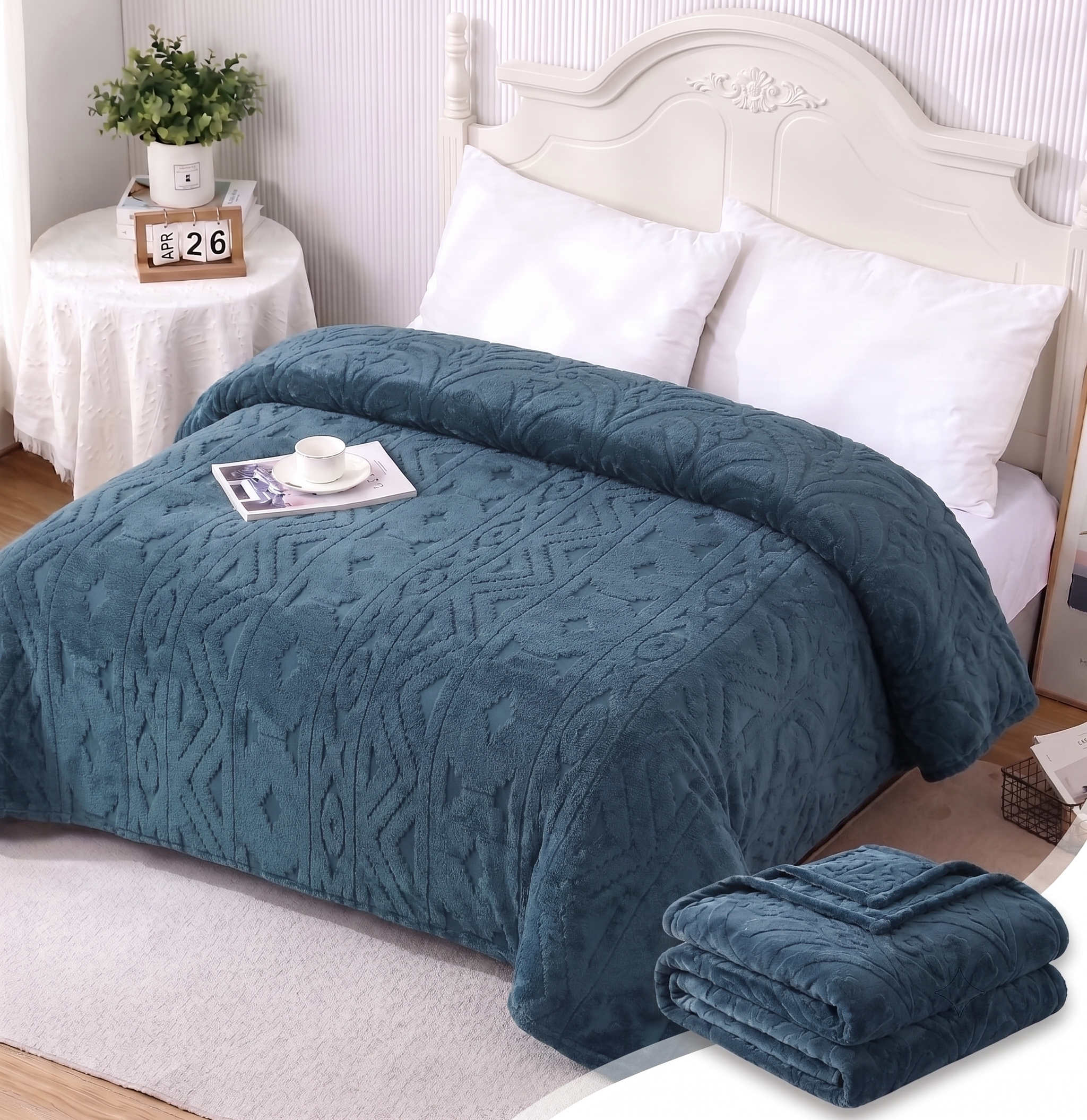 Deluxe Embossed Plush Blanket – Deep Ocean Teal