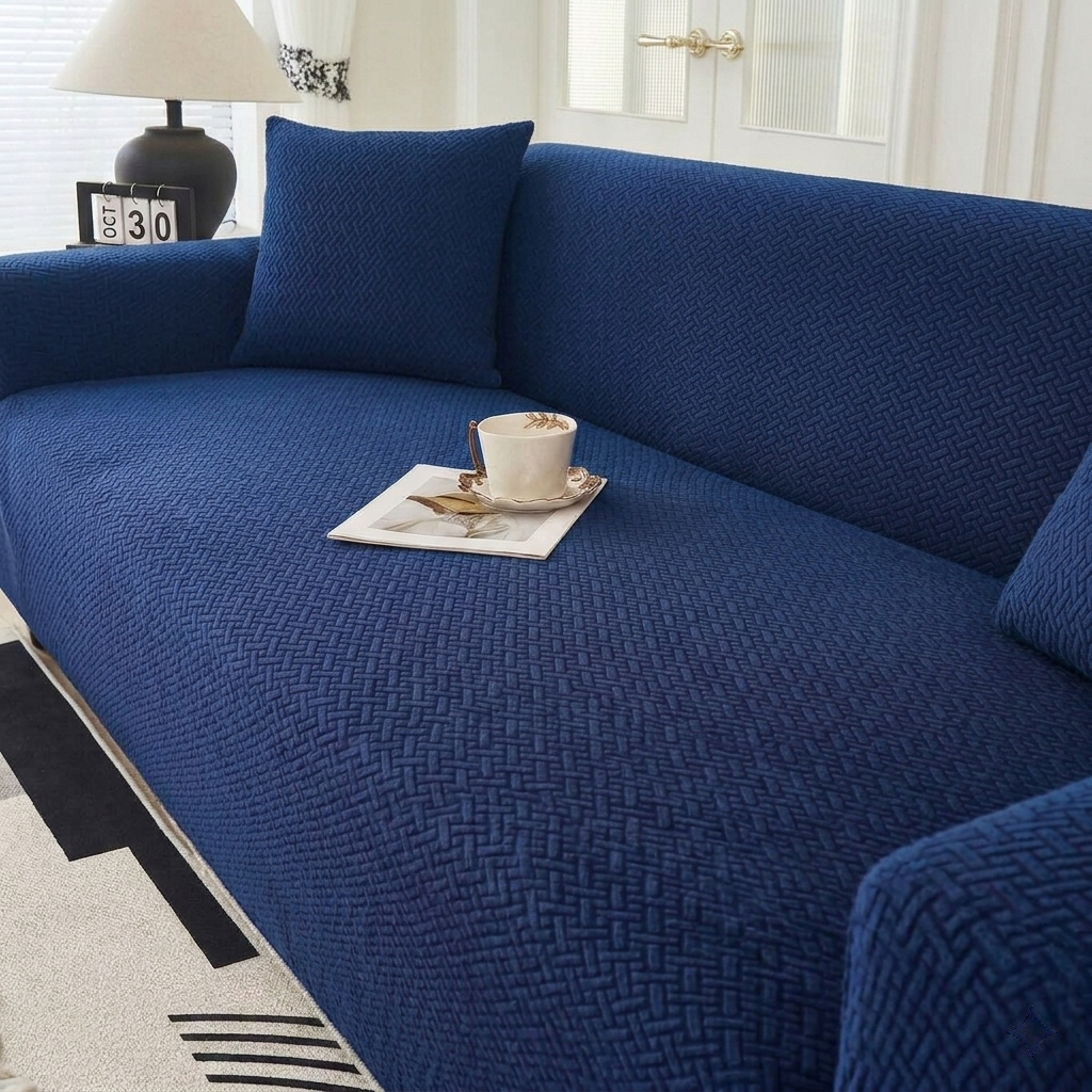 Stripe Jacquard Navy Blue Sofa Cover