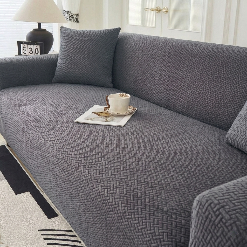 Stripe Jacquard Grey Sofa Cover