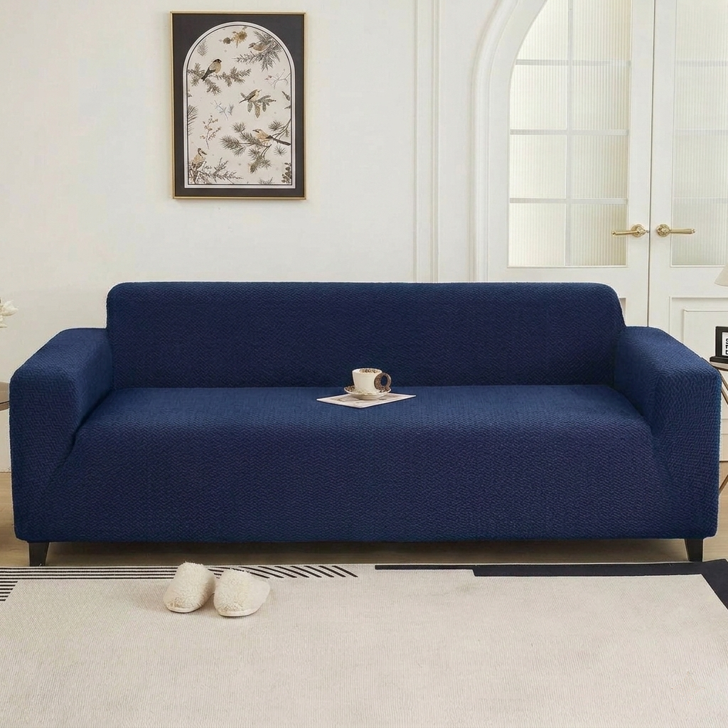 Stripe Jacquard Navy Blue Sofa Cover