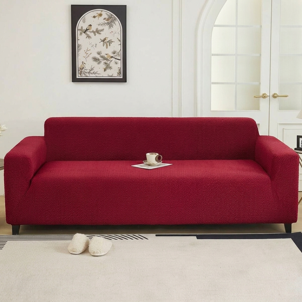 Stripe Jacquard Maroon Sofa Cover