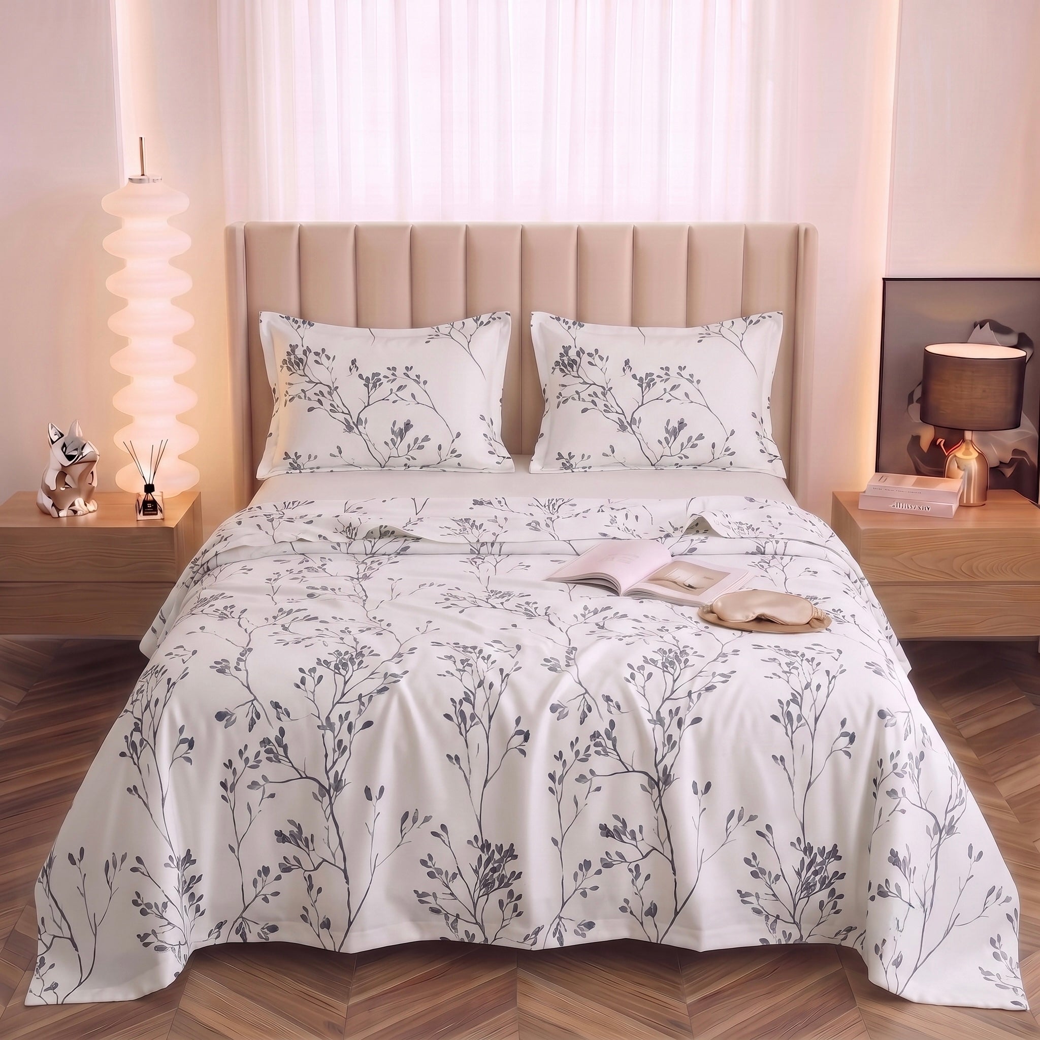 Minimalist Charcoal Branch 3-Piece Bed set