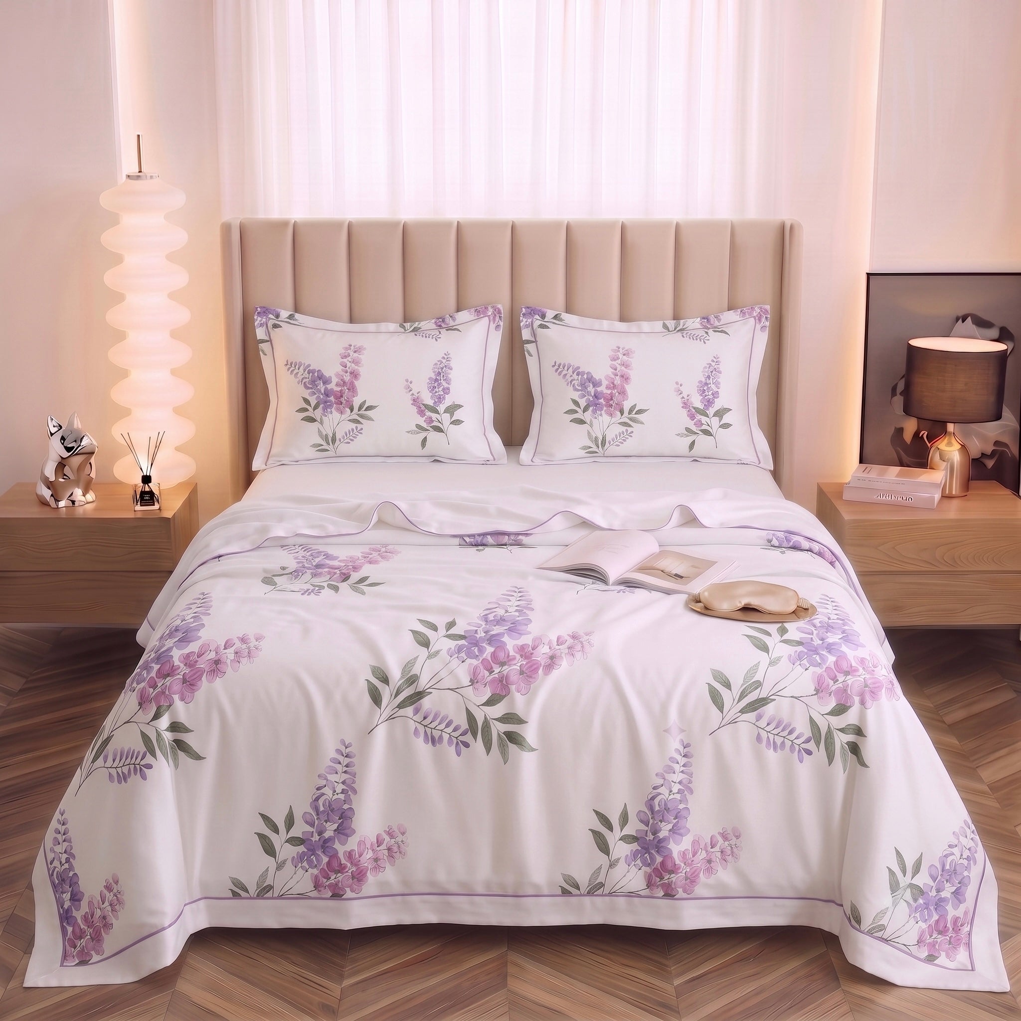 White & Lavender Floral Bedding 3-Piece Set