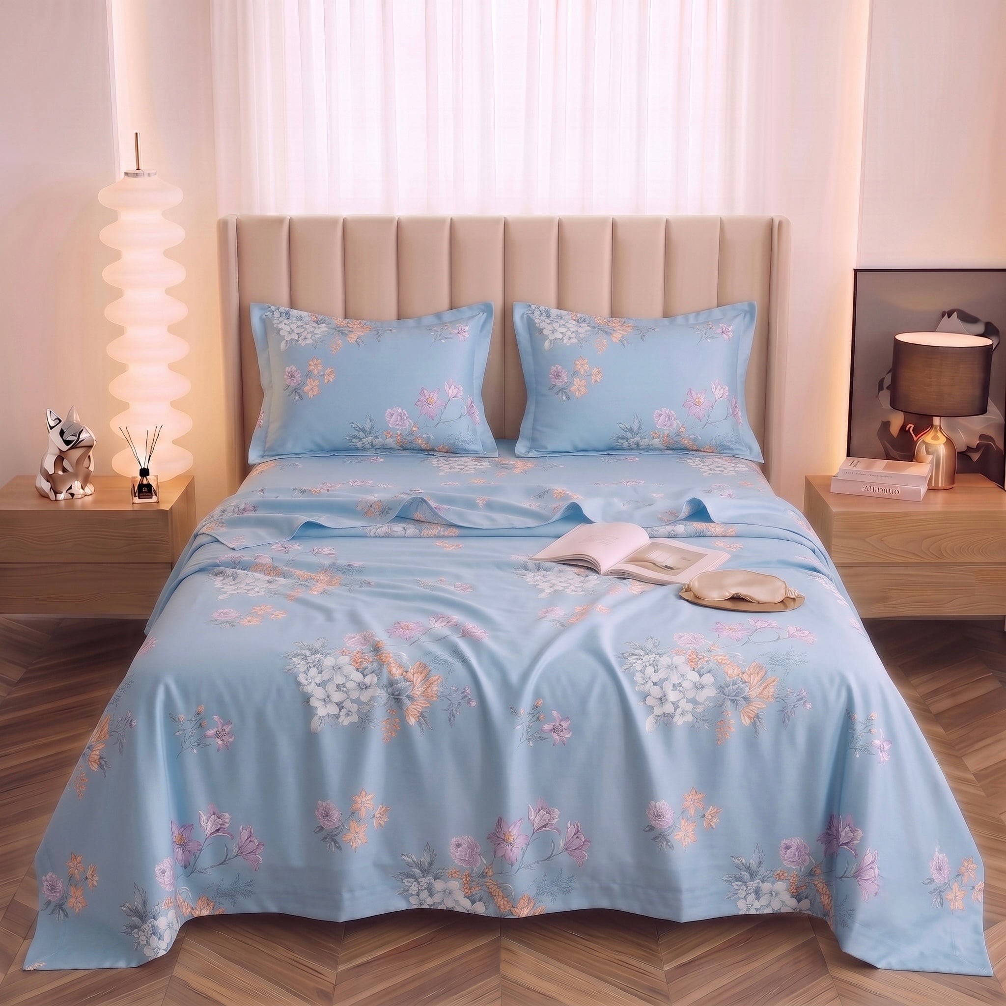 Tranquil Azure Spring Meadow Floral 3-Piece Bed Set