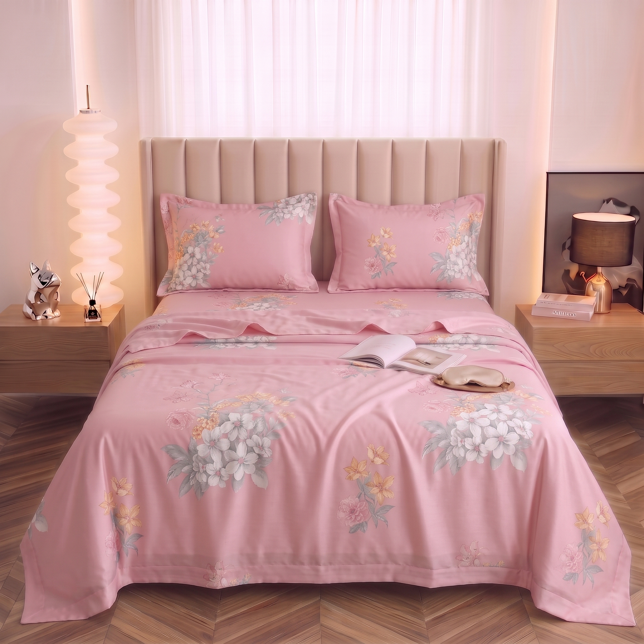 Soft Blush Vintage Floral 3-Piece Bed Set
