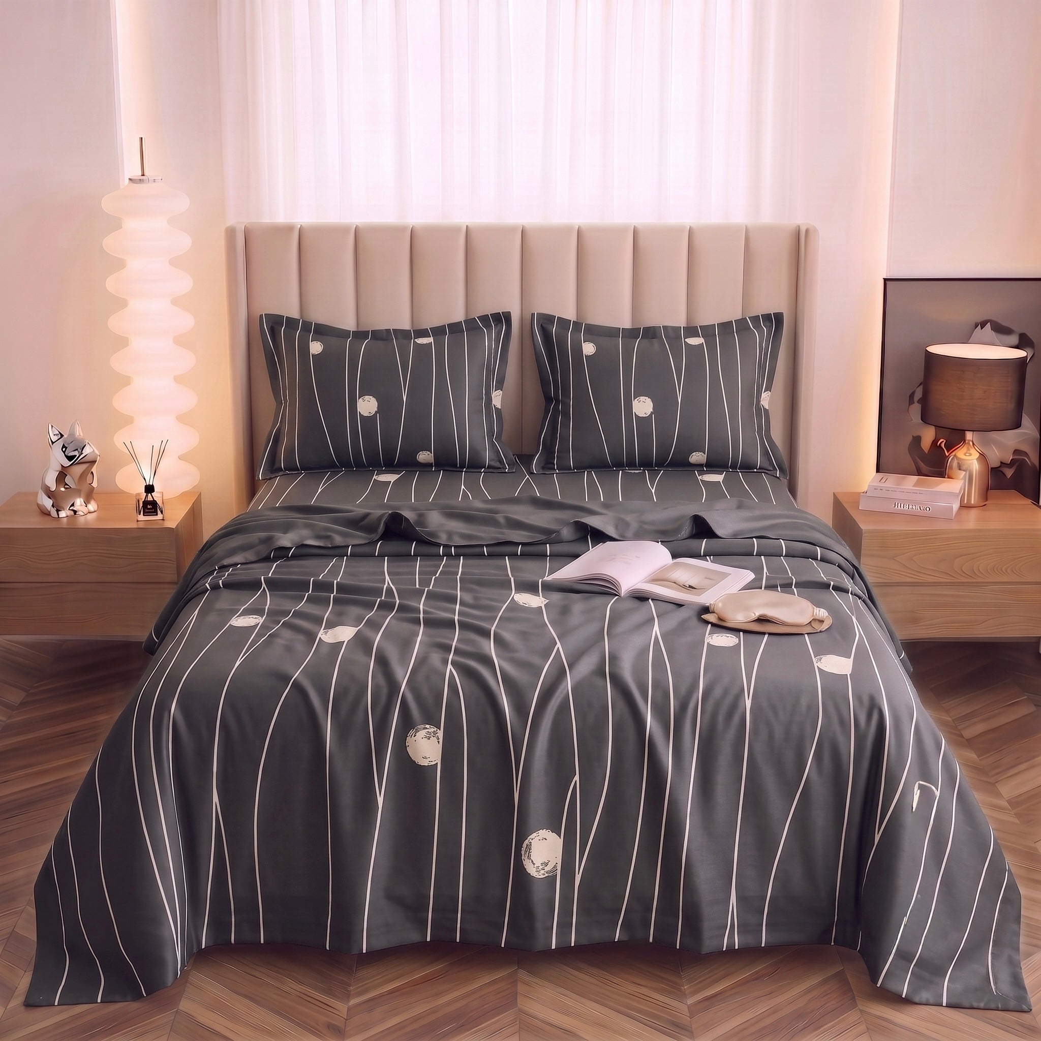 Modern Charcoal Abstract Wave 3-Piece Bed Set
