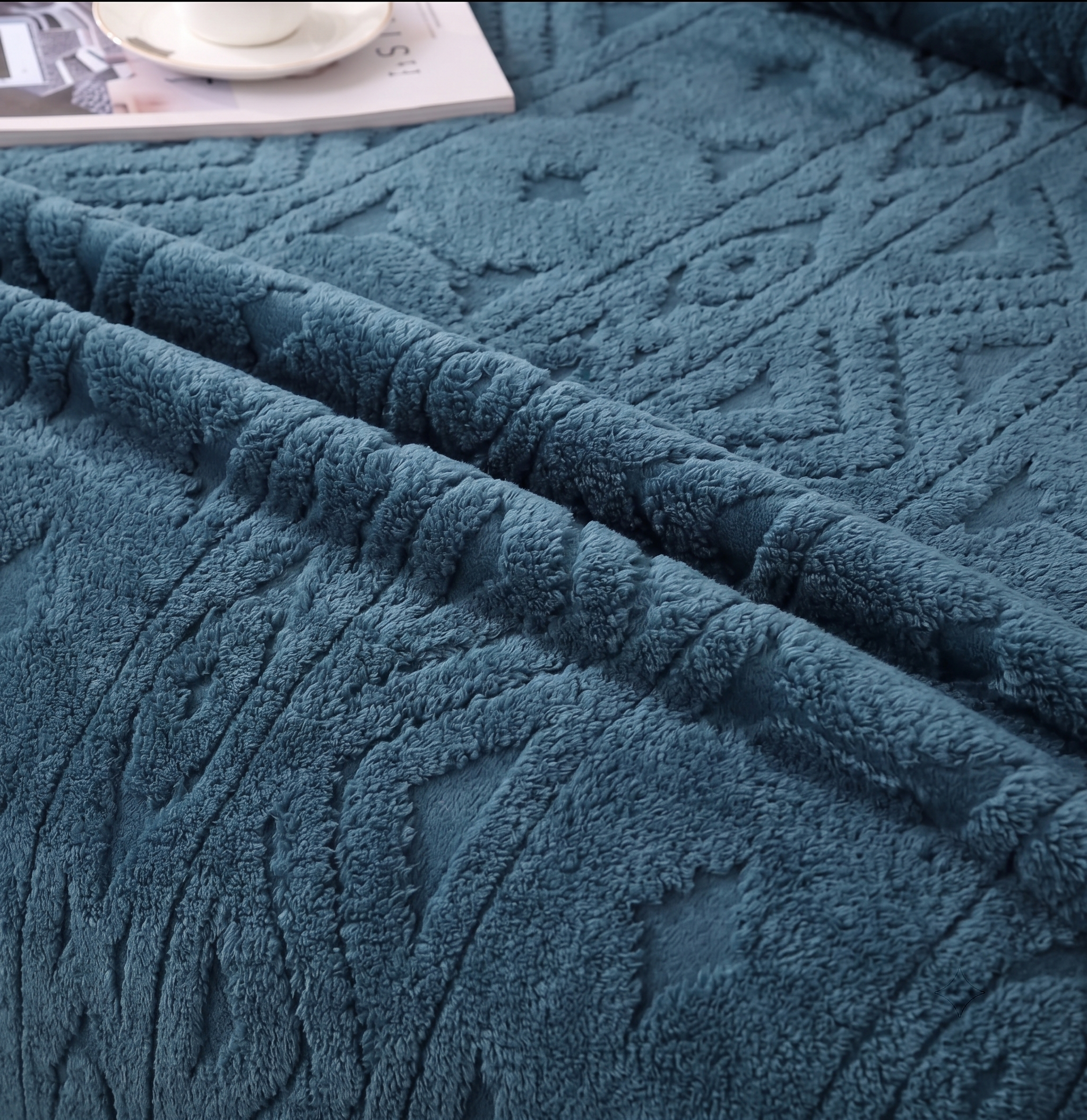 Deluxe Embossed Plush Blanket – Deep Ocean Teal