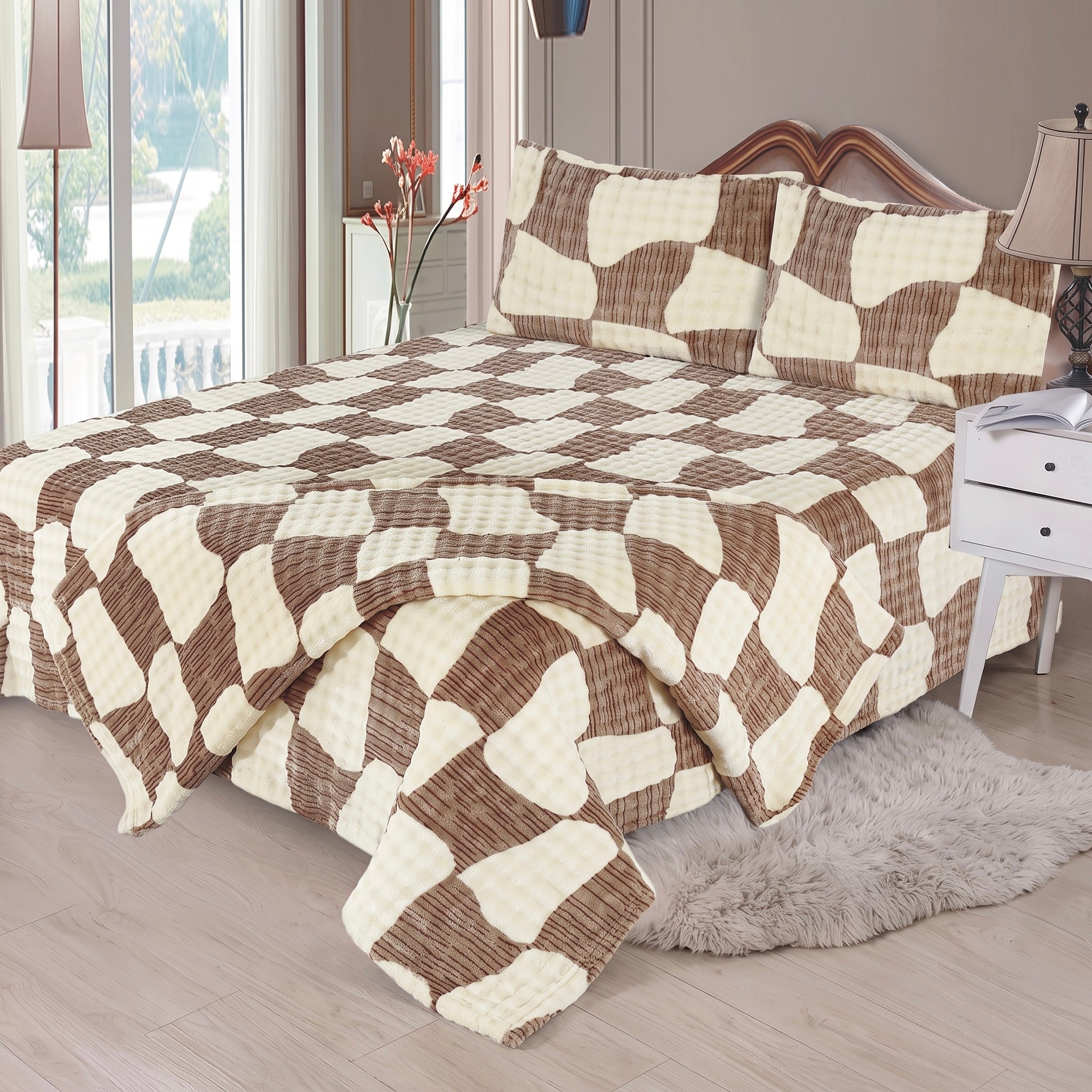 Opulent Brown & Cream Boxy Bubble 4-Piece Cover Set
