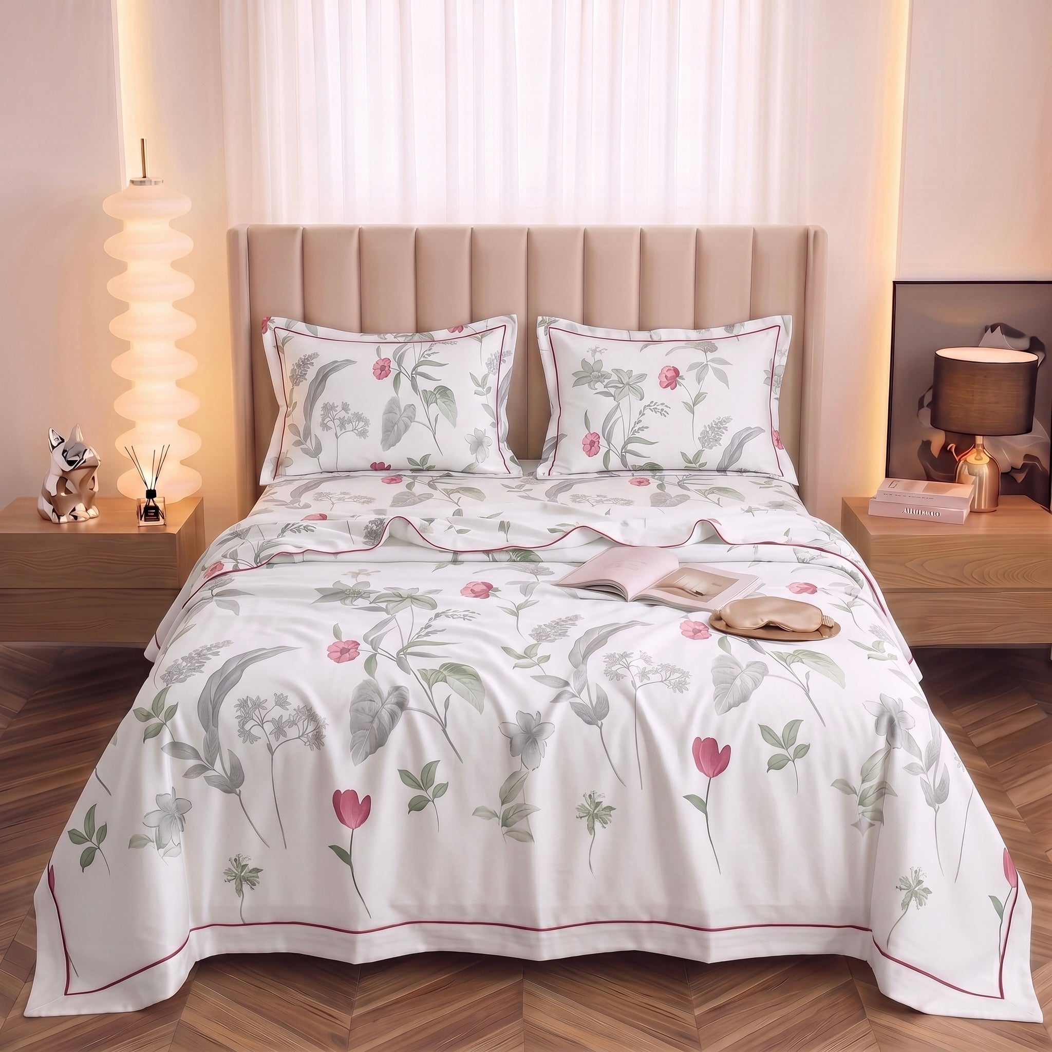 Crisp White & Tulip 3-Piece Bed Sheet Set