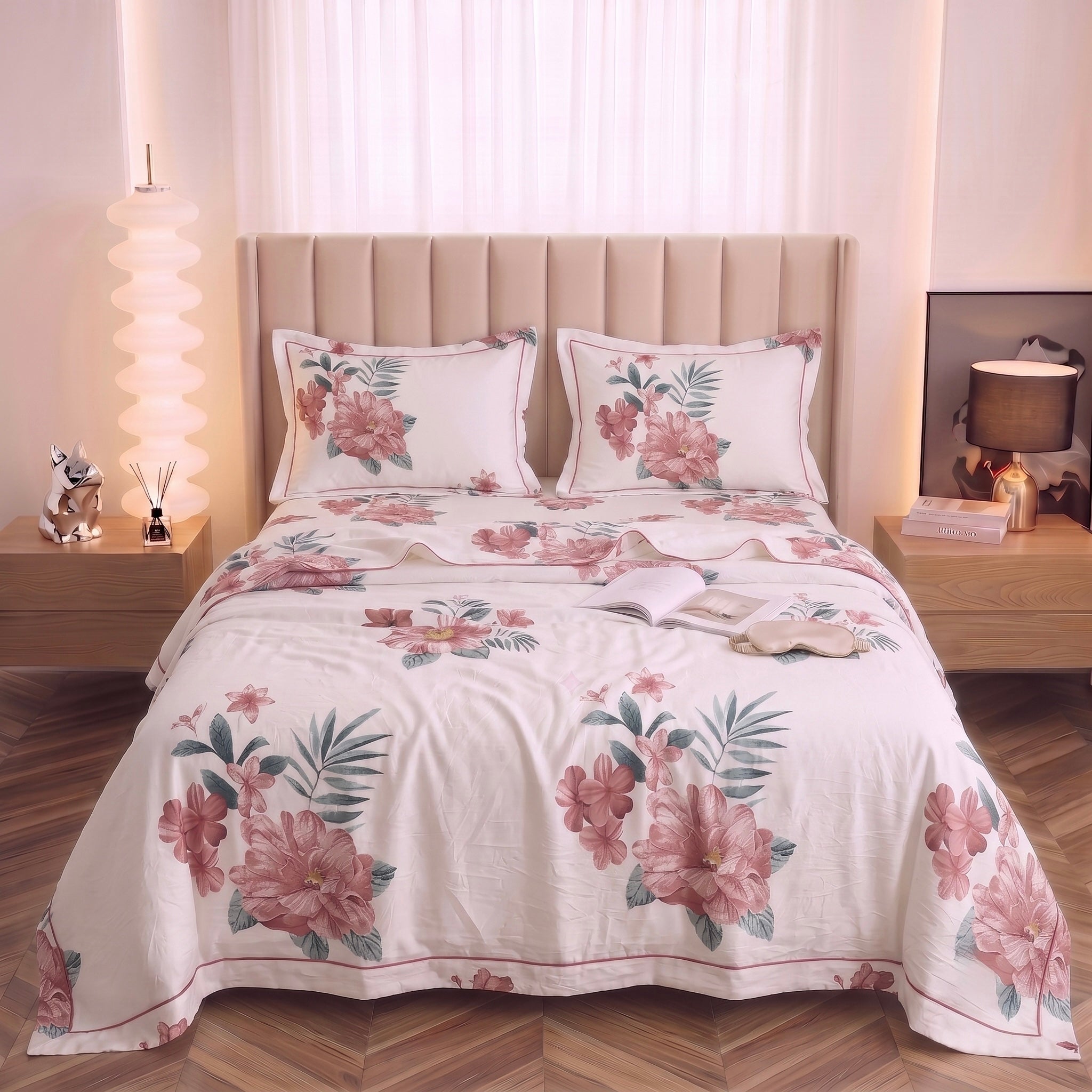 Classic Pink Blossom 3-Piece Bed Set