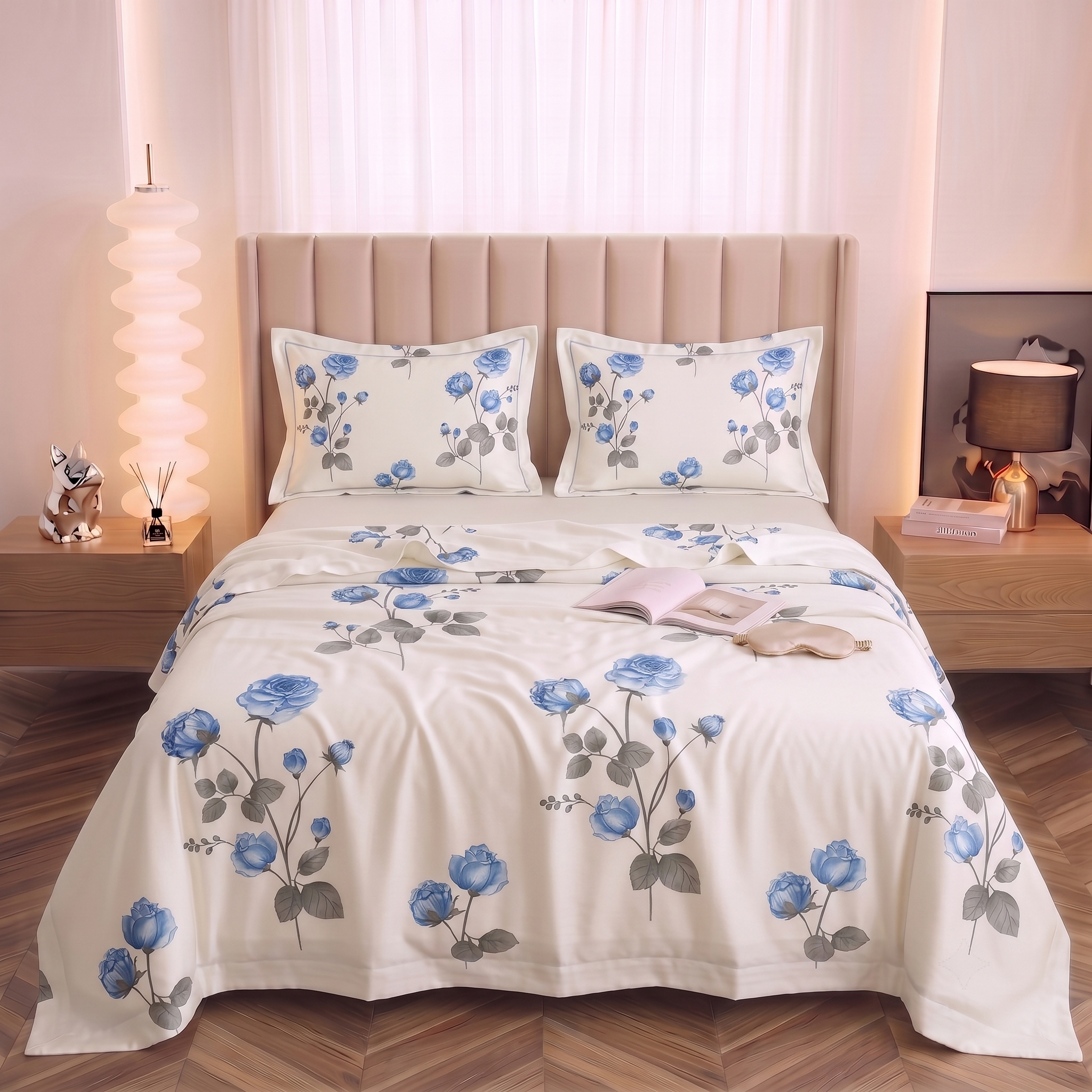 Classic White & Sapphire Floral 3-Piece Set