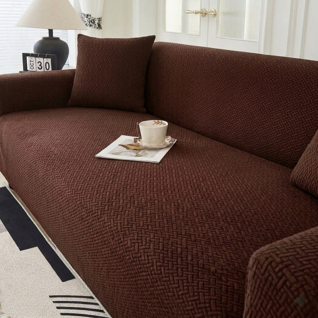 Stripe Jacquard Brown Sofa Cover