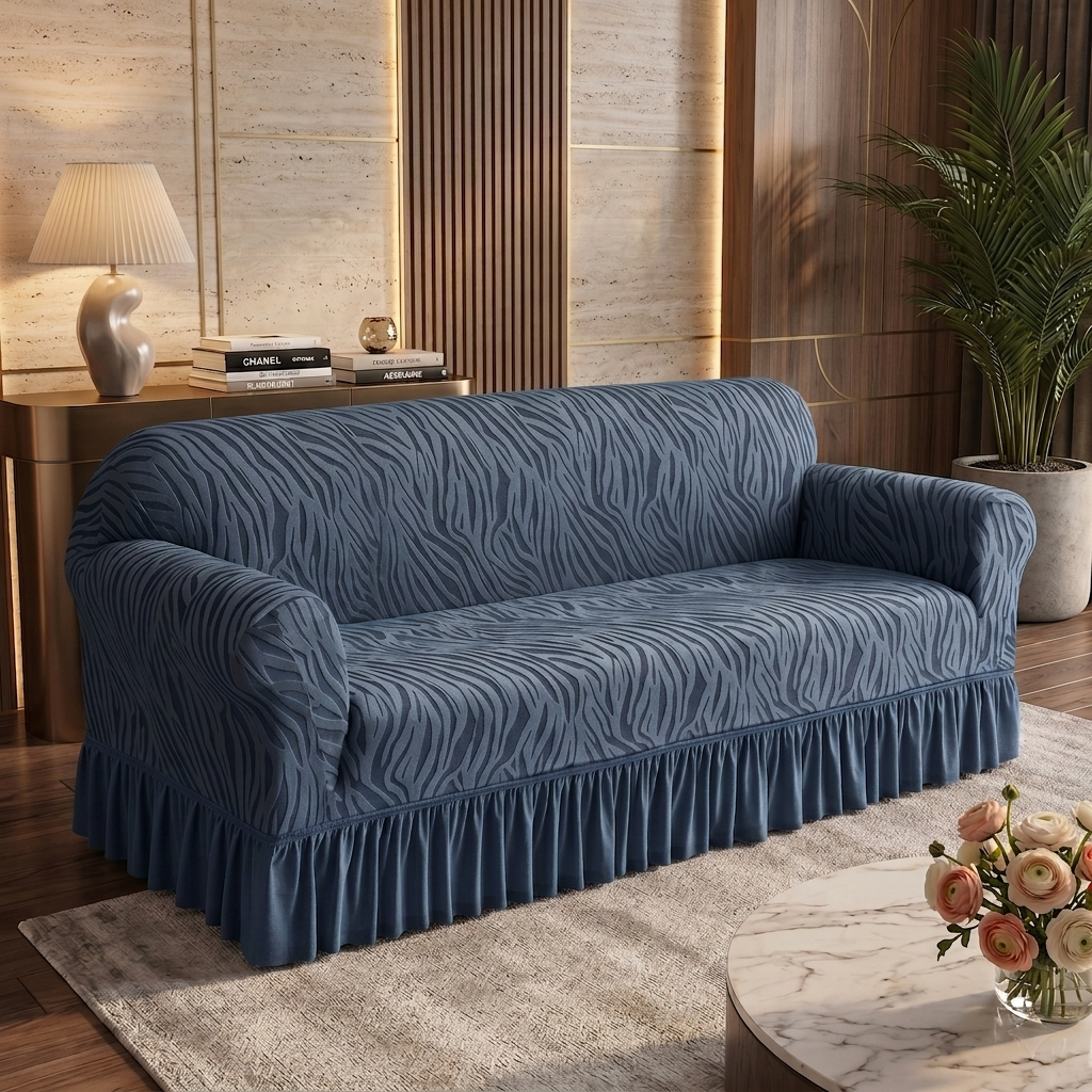 Zebra Velvet Navy Blue Sofa Cover