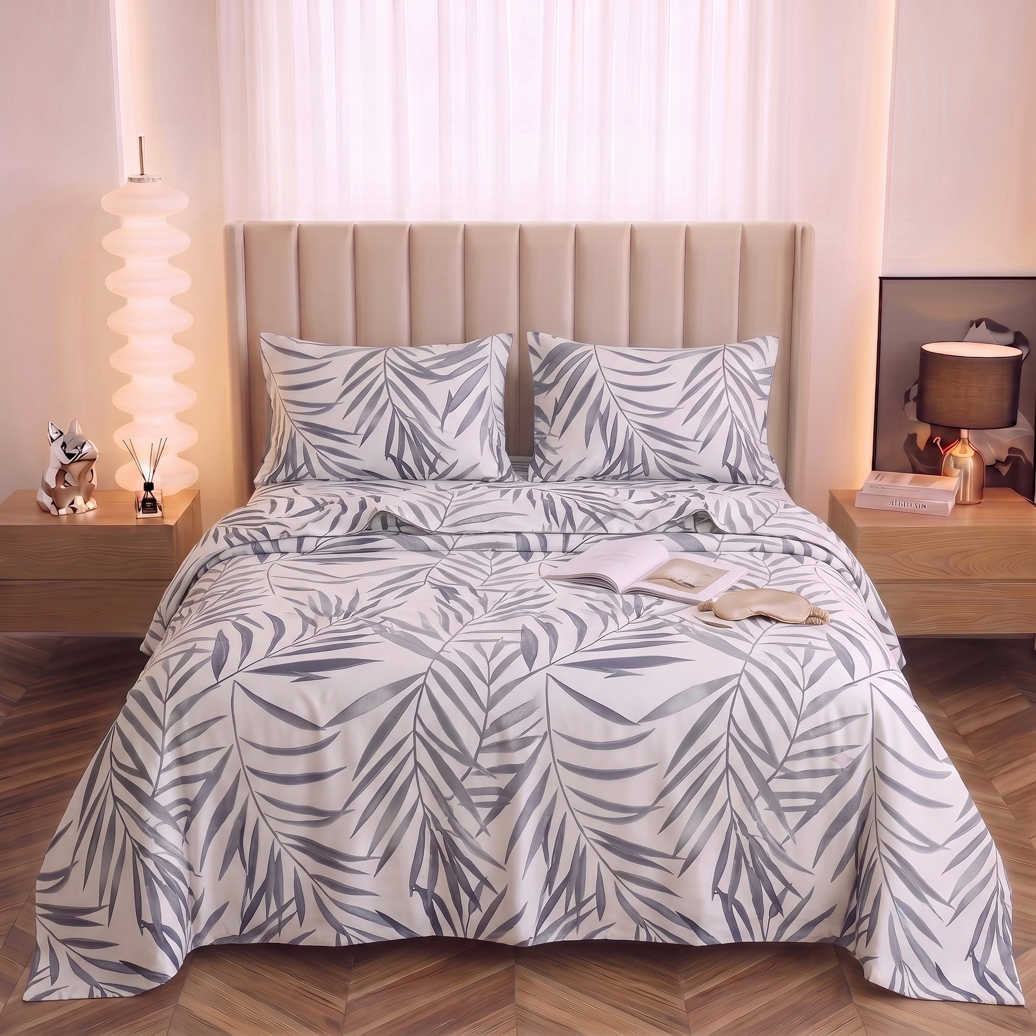 Superior Gray Leaf 3-Piece Bedding Set