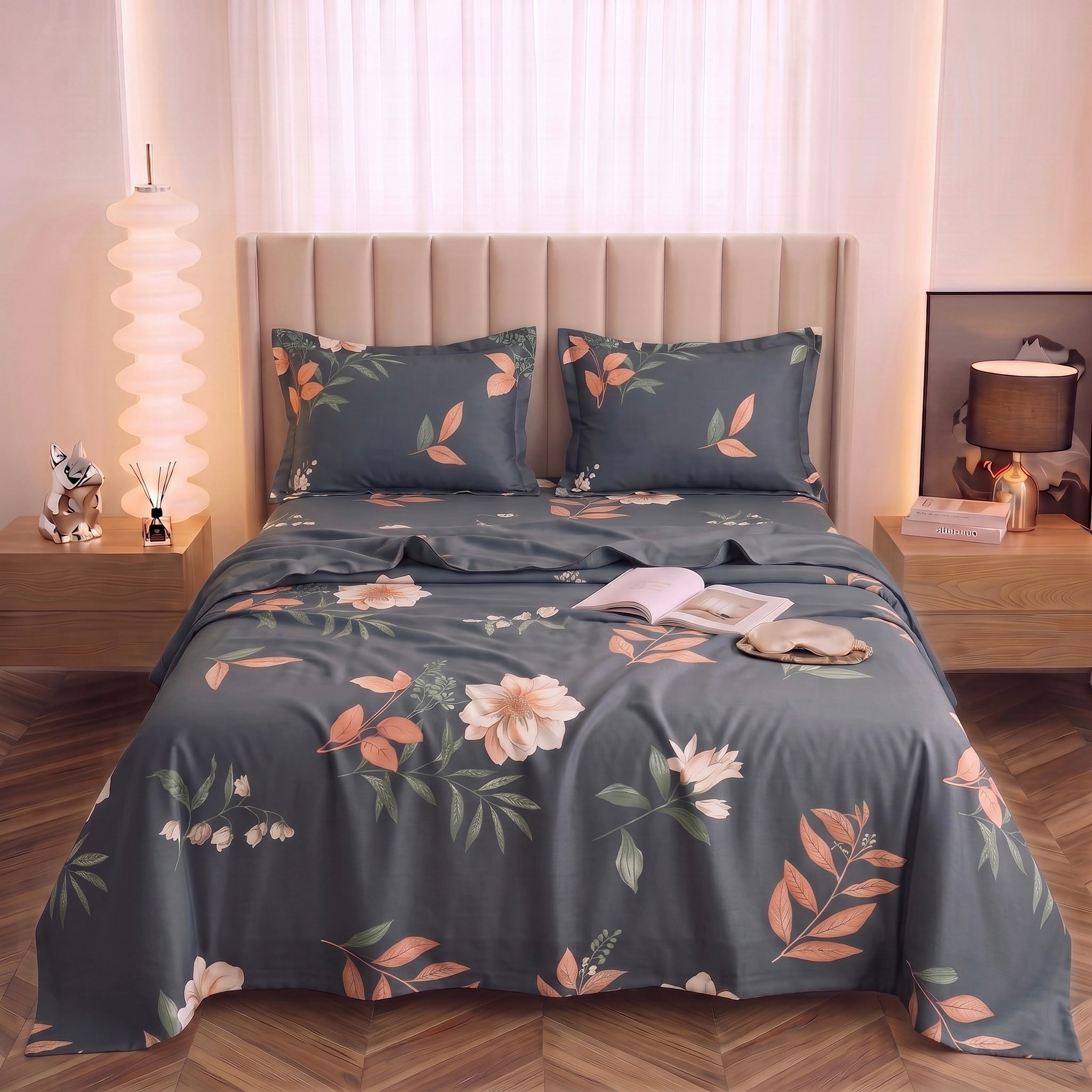 Deep Grey Floral Bedding Ensemble 3-Piece Bedding Set
