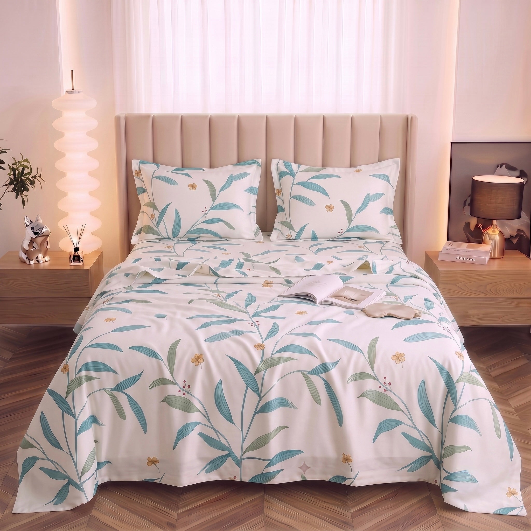 Elegant Aqua Leaf & Floral 3-Piece Bed Set