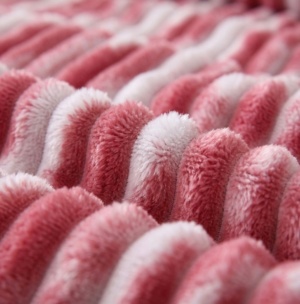 ZIMSHA Premium Plush Striped Blanket – Rose Pink & White (200x240 cm)
