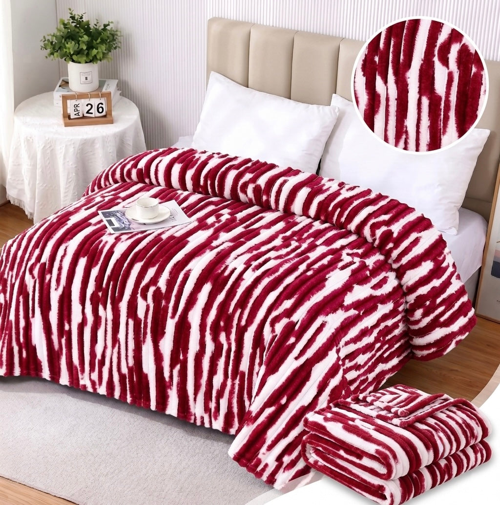ZIMSHA Premium Plush Ribbed Blanket – Crimson Red & White (200x240 cm)