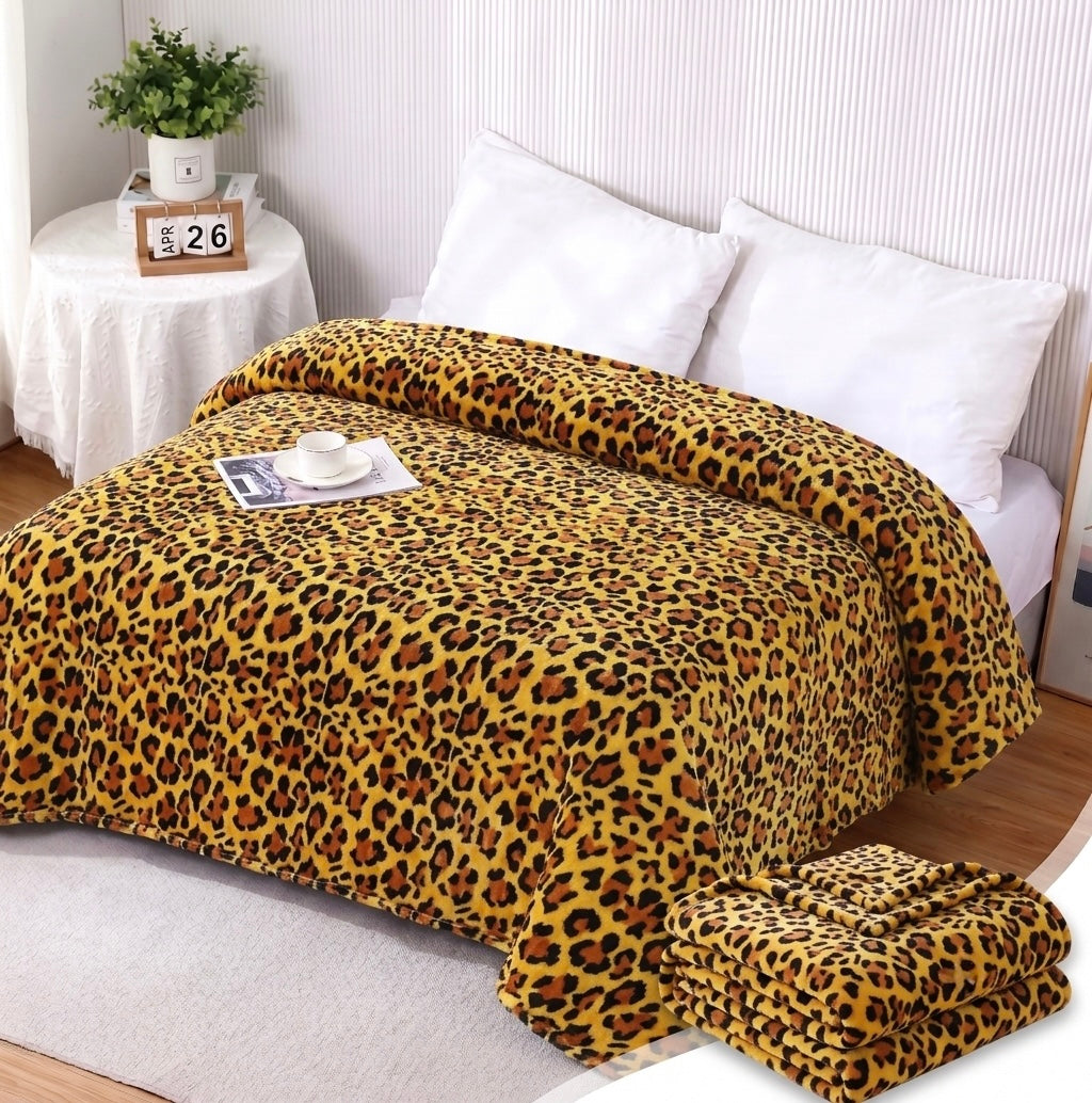 ZIMSHA Vibrant Cheetah Print Plush Blanket – Ultra-Soft Cozy Fleece, Large (200x240 cm)